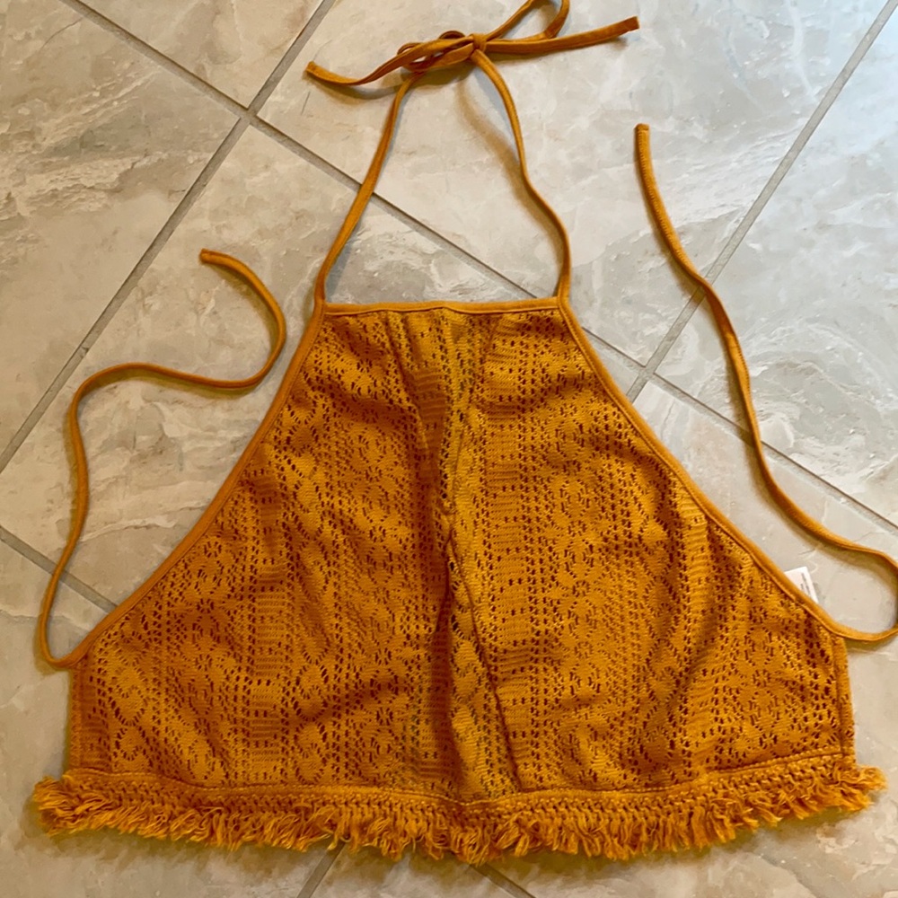 Crocheted knit boho earthbound halter crop top